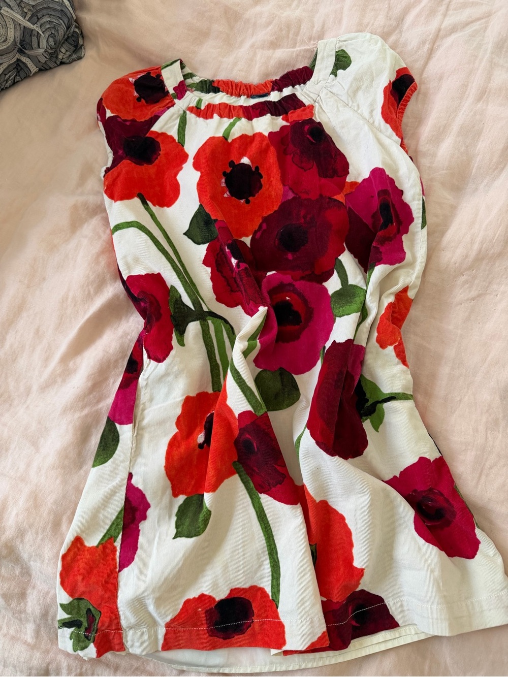 White Floral Poppy Print Cap Sleeve Dress